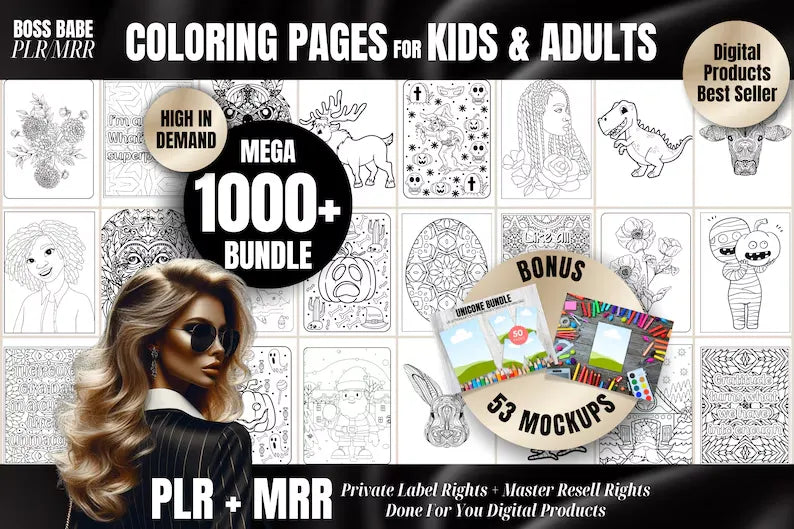 PLR Master Resell Rights Digital Products Coloring Pages Best Selling Items You Can Sell on Etsy Adult Mandala Kids Christmas Coloring Pages