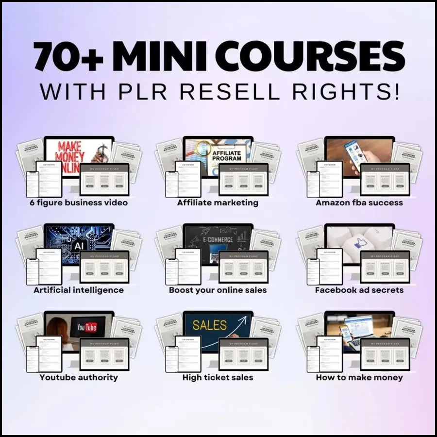 70 Mini Courses Bundle with MRR PLR Resell Rights, Online Digital Business,PLR Digital Product Make Money Online Video Courses
