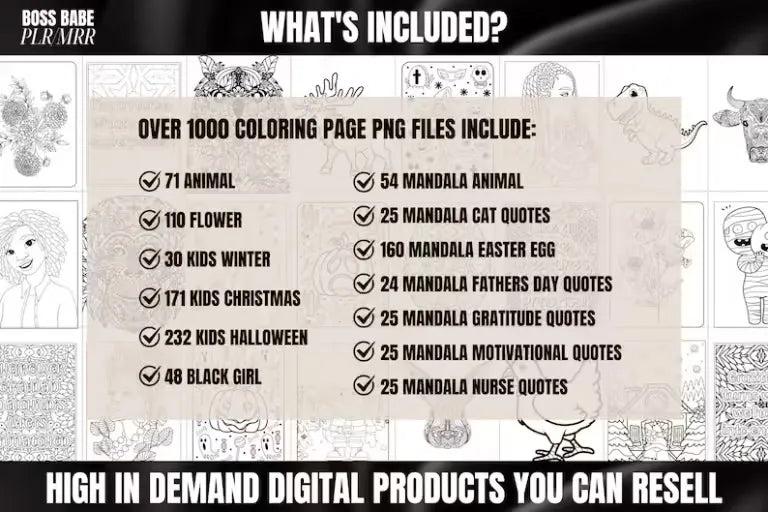 PLR Master Resell Rights Digital Products Coloring Pages Best Selling Items You Can Sell on Etsy Adult Mandala Kids Christmas Coloring Pages